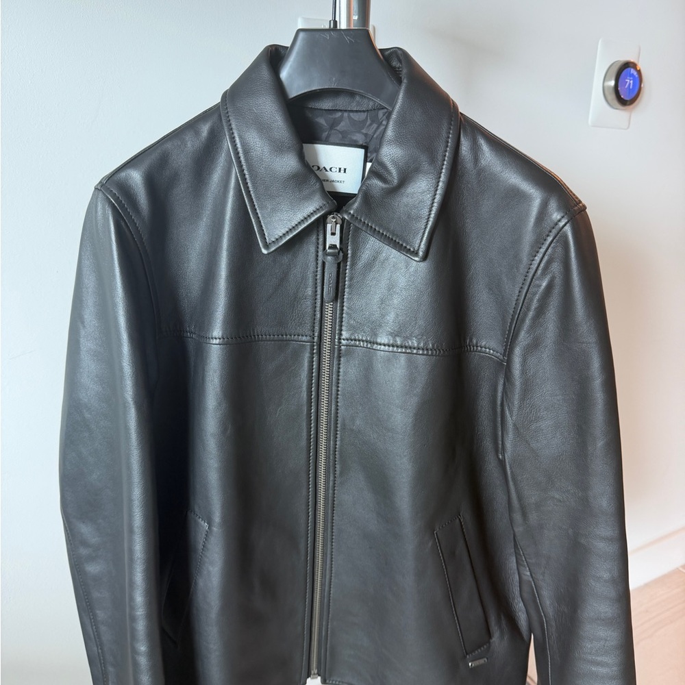 Coach Black Leather Zip-Up Jacket